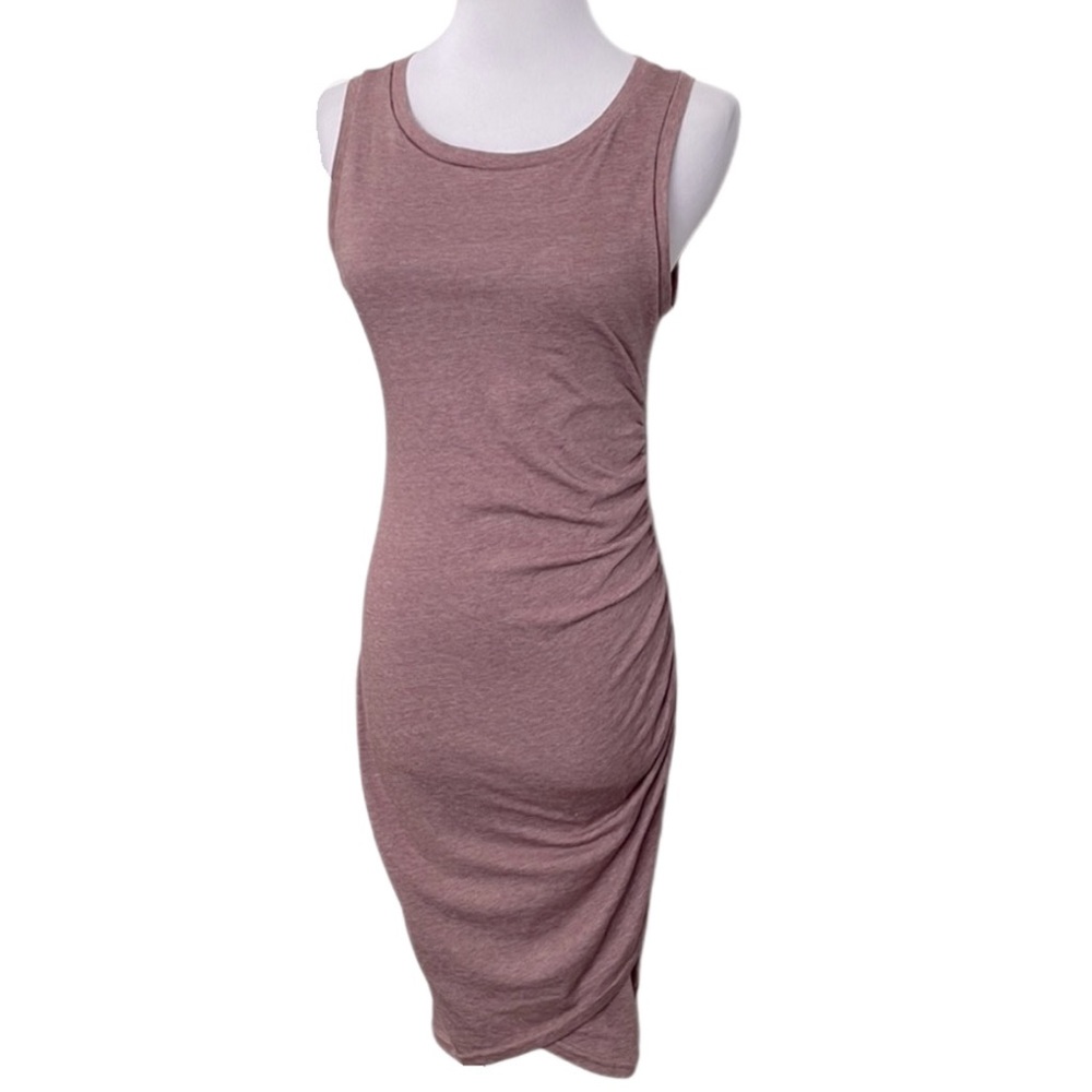 Leith Sleeveless Marled Rose Pink Mauve Ruching Bodycon Dress